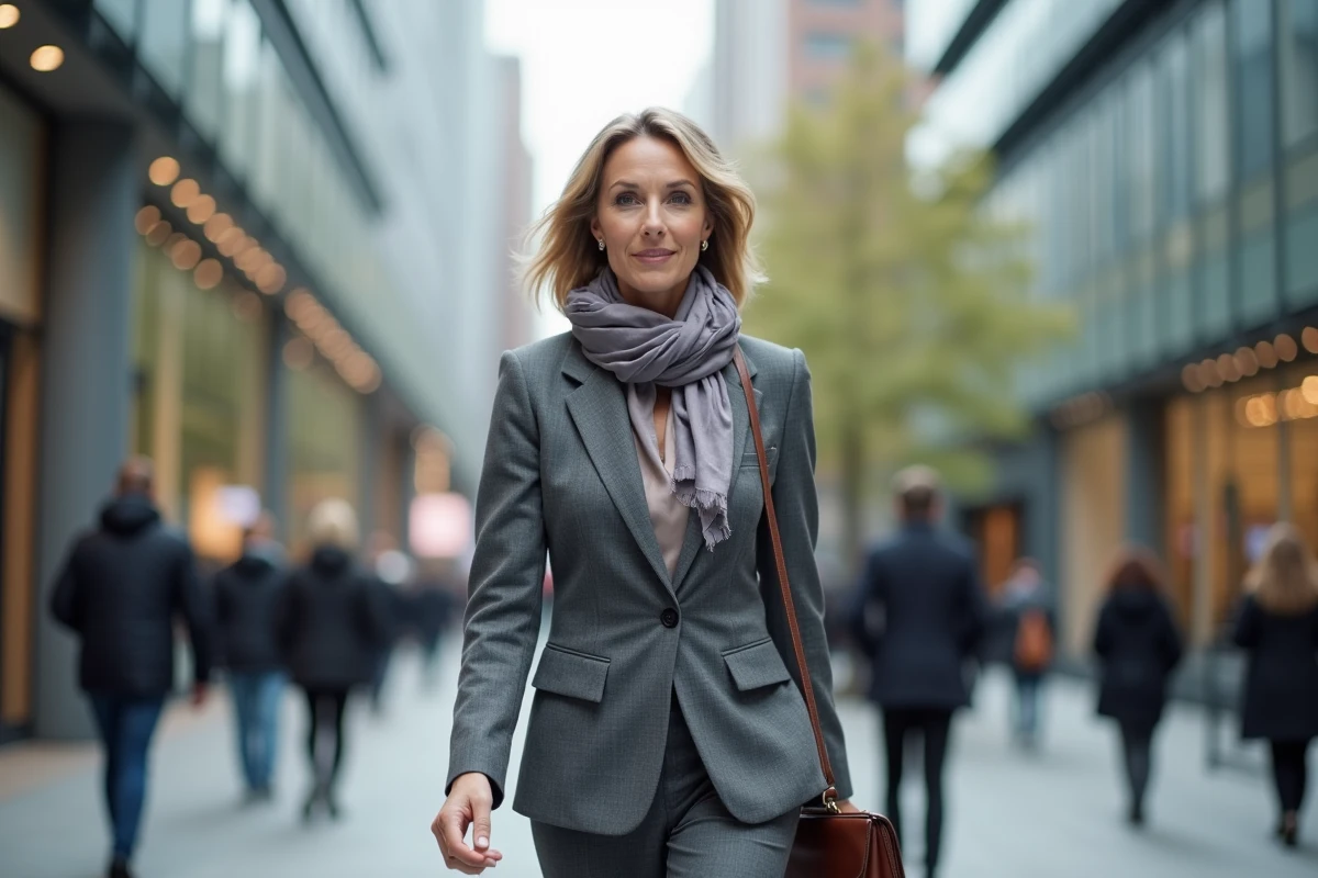 Femme executive dans une place urbaine animée