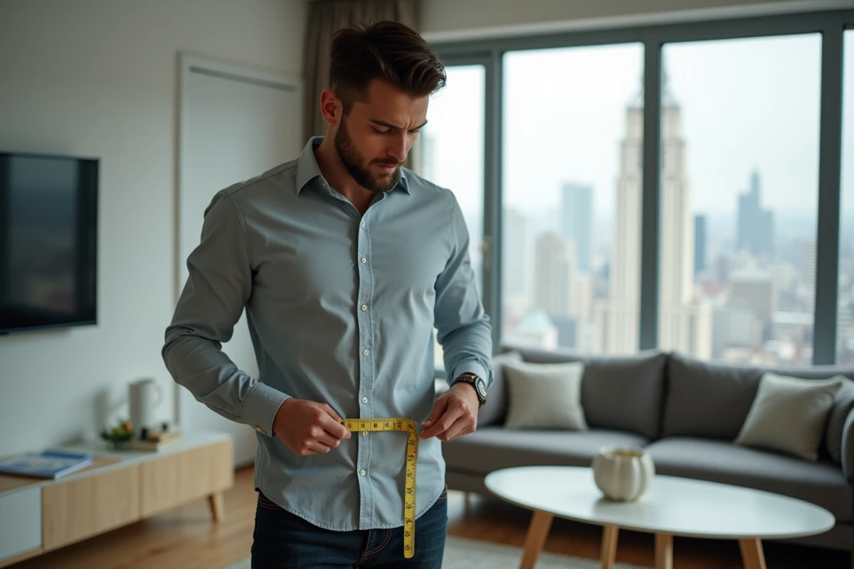 Jeune homme mesurant sa poitrine avec un ruban